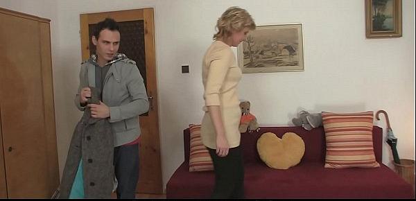  Small tits mature blonde spreads legs for him